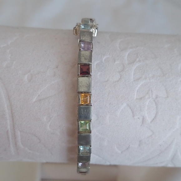 Sterling Silver Multicolor Stones Rainbow Pride Tennis Bracelet DJB 925 - Picture 3 of 9